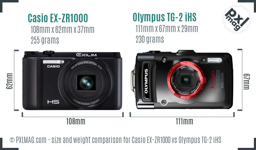 Casio EX-ZR1000 vs Olympus TG-2 iHS size comparison