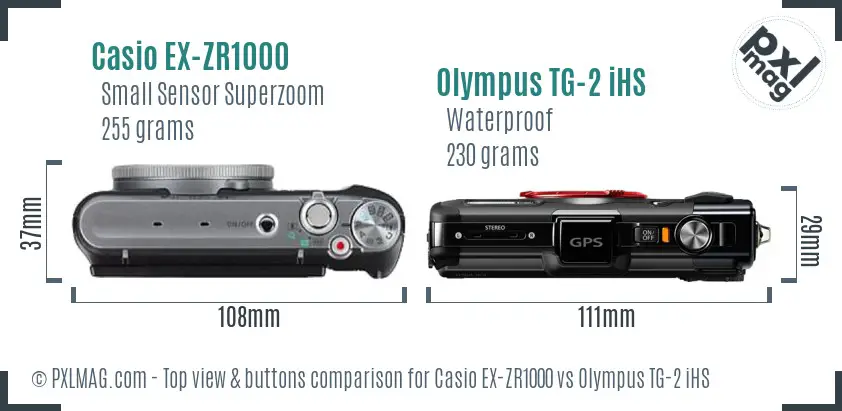 Casio EX-ZR1000 vs Olympus TG-2 iHS top view buttons comparison