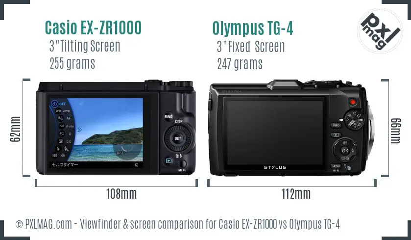 Casio EX-ZR1000 vs Olympus TG-4 Screen and Viewfinder comparison