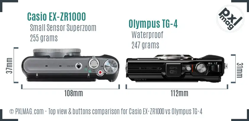 Casio EX-ZR1000 vs Olympus TG-4 top view buttons comparison