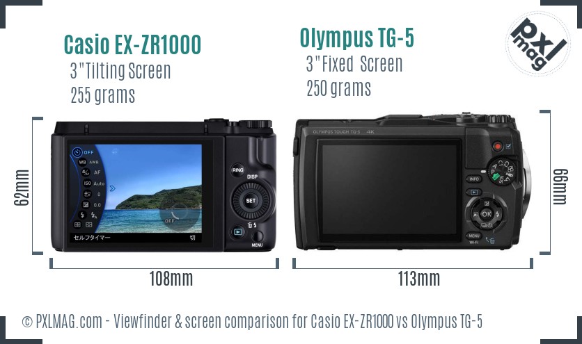 Casio EX-ZR1000 vs Olympus TG-5 Screen and Viewfinder comparison