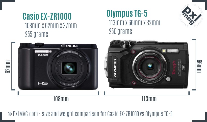 Casio EX-ZR1000 vs Olympus TG-5 size comparison Casio EX-ZR1000 vs Olympus TG-5 size comparison