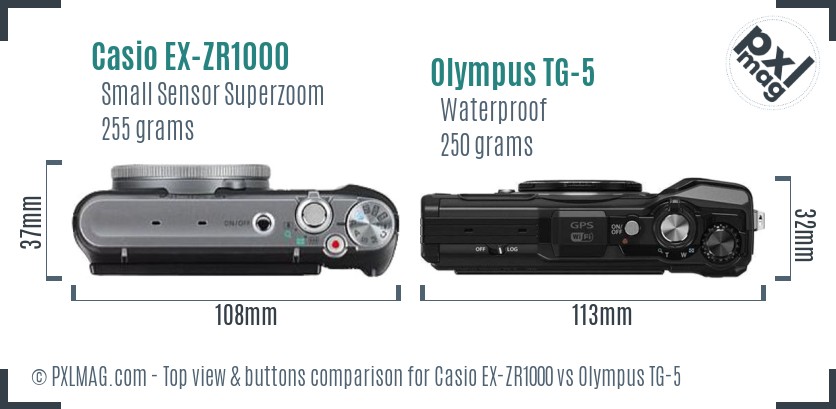 Casio EX-ZR1000 vs Olympus TG-5 top view buttons comparison