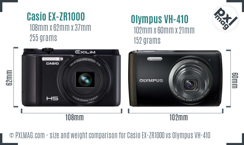 Casio EX-ZR1000 vs Olympus VH-410 size comparison