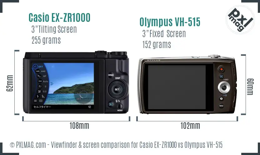 Casio EX-ZR1000 vs Olympus VH-515 Screen and Viewfinder comparison