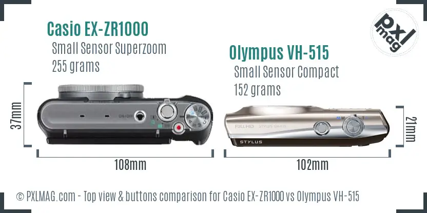 Casio EX-ZR1000 vs Olympus VH-515 top view buttons comparison