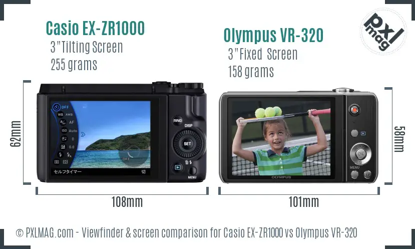 Casio EX-ZR1000 vs Olympus VR-320 Screen and Viewfinder comparison