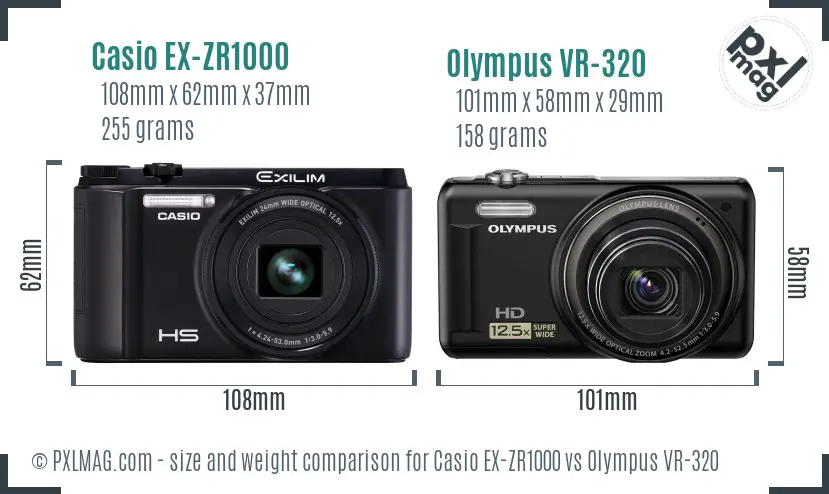 Casio EX-ZR1000 vs Olympus VR-320 size comparison