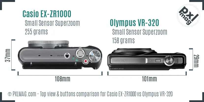 Casio EX-ZR1000 vs Olympus VR-320 top view buttons comparison