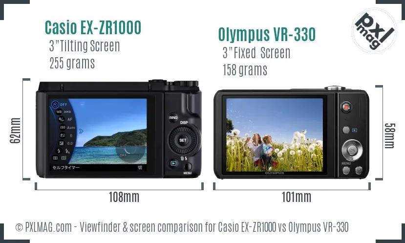 Casio EX-ZR1000 vs Olympus VR-330 Screen and Viewfinder comparison