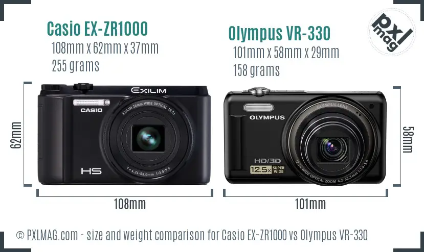 Casio EX-ZR1000 vs Olympus VR-330 size comparison