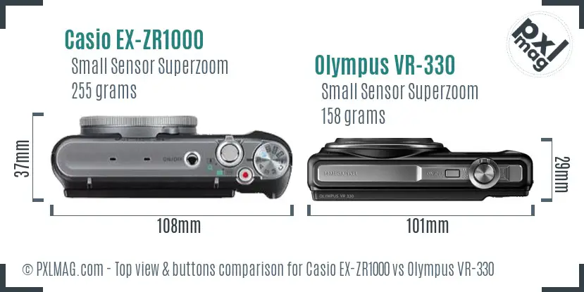 Casio EX-ZR1000 vs Olympus VR-330 top view buttons comparison