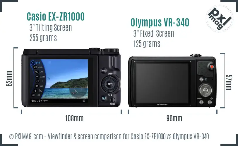 Casio EX-ZR1000 vs Olympus VR-340 Screen and Viewfinder comparison