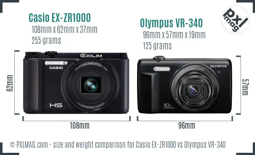 Casio EX-ZR1000 vs Olympus VR-340 size comparison