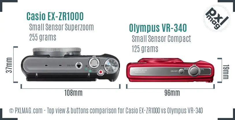 Casio EX-ZR1000 vs Olympus VR-340 top view buttons comparison