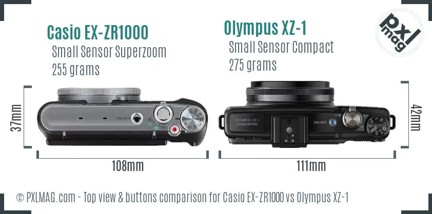 Casio EX-ZR1000 vs Olympus XZ-1 top view buttons comparison