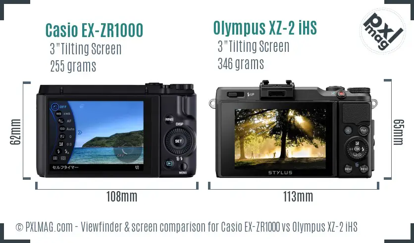 Casio EX-ZR1000 vs Olympus XZ-2 iHS Screen and Viewfinder comparison