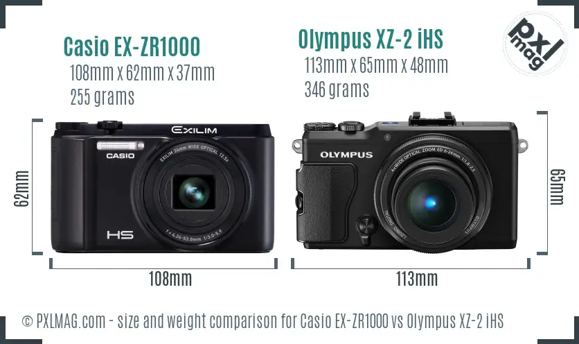 Casio EX-ZR1000 vs Olympus XZ-2 iHS size comparison