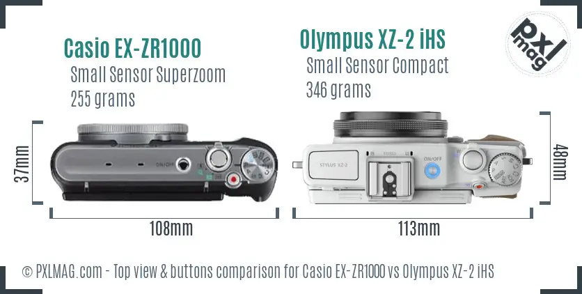 Casio EX-ZR1000 vs Olympus XZ-2 iHS top view buttons comparison
