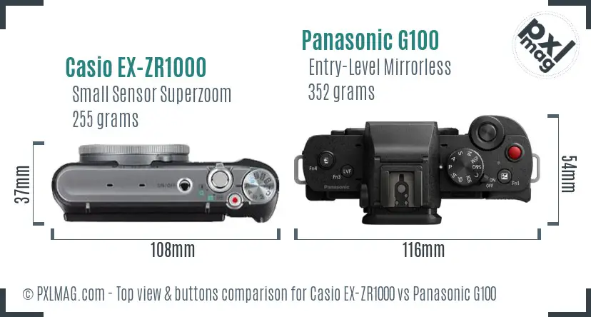 Casio EX-ZR1000 vs Panasonic G100 top view buttons comparison