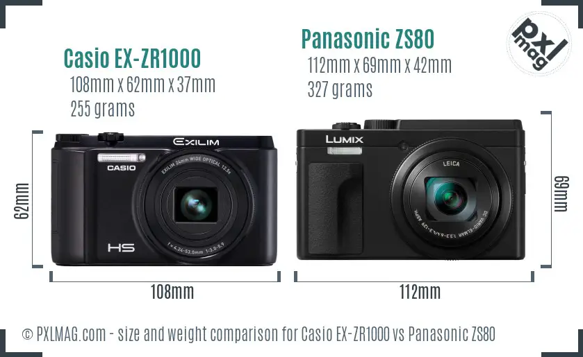 Casio EX-ZR1000 vs Panasonic ZS80 size comparison