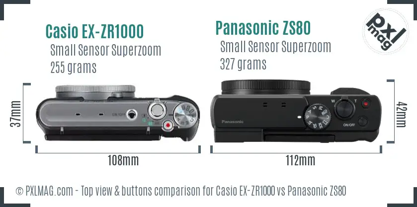 Casio EX-ZR1000 vs Panasonic ZS80 top view buttons comparison