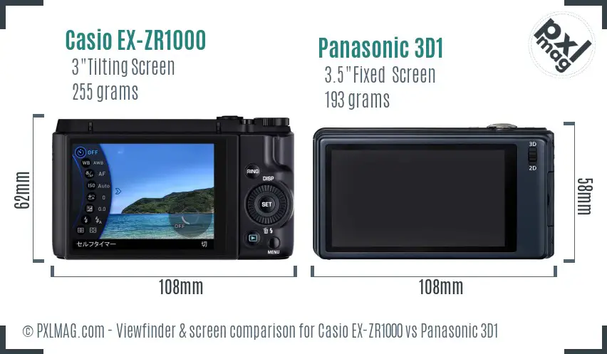Casio EX-ZR1000 vs Panasonic 3D1 Screen and Viewfinder comparison