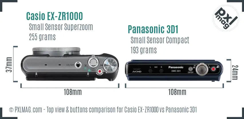 Casio EX-ZR1000 vs Panasonic 3D1 top view buttons comparison