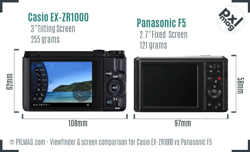 Casio EX-ZR1000 vs Panasonic F5 Screen and Viewfinder comparison
