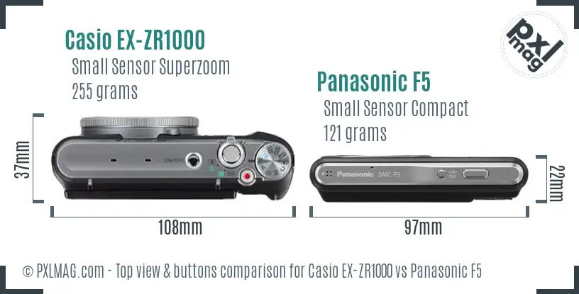 Casio EX-ZR1000 vs Panasonic F5 top view buttons comparison