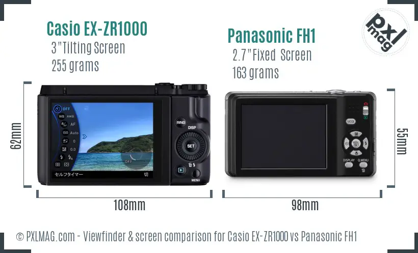 Casio EX-ZR1000 vs Panasonic FH1 Screen and Viewfinder comparison