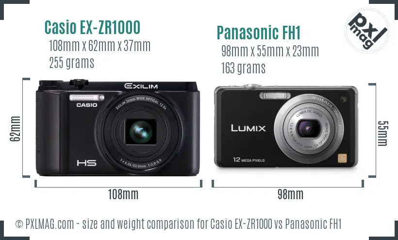 Casio EX-ZR1000 vs Panasonic FH1 size comparison