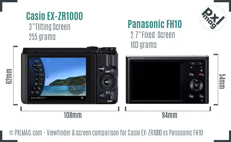 Casio EX-ZR1000 vs Panasonic FH10 Screen and Viewfinder comparison