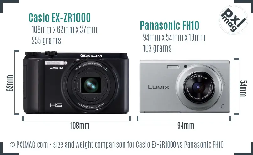 Casio EX-ZR1000 vs Panasonic FH10 size comparison