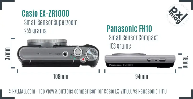 Casio EX-ZR1000 vs Panasonic FH10 top view buttons comparison