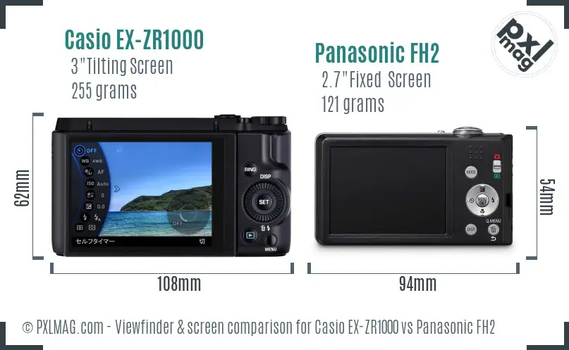 Casio EX-ZR1000 vs Panasonic FH2 Screen and Viewfinder comparison