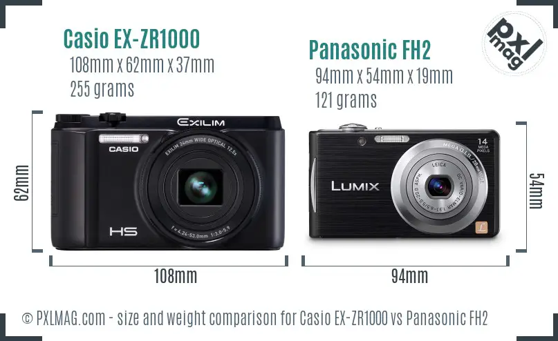 Casio EX-ZR1000 vs Panasonic FH2 size comparison