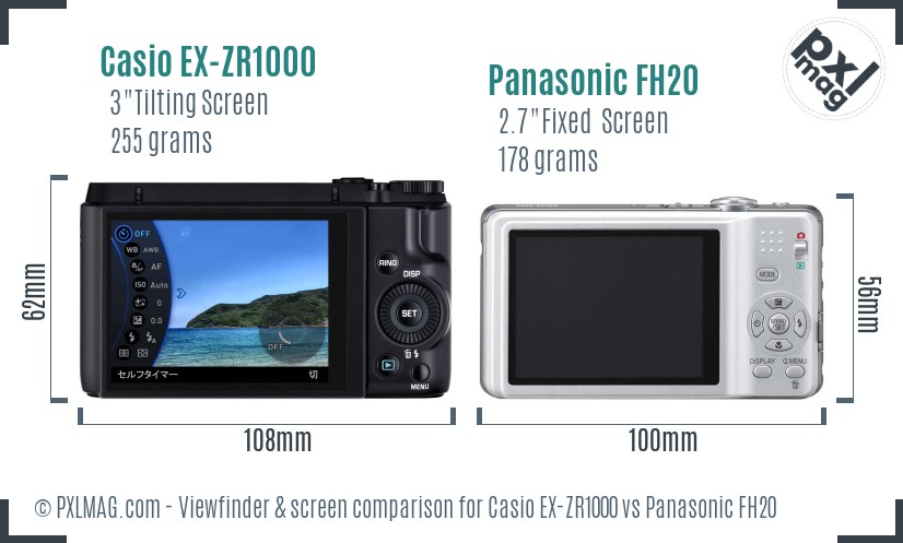 Casio EX-ZR1000 vs Panasonic FH20 Screen and Viewfinder comparison