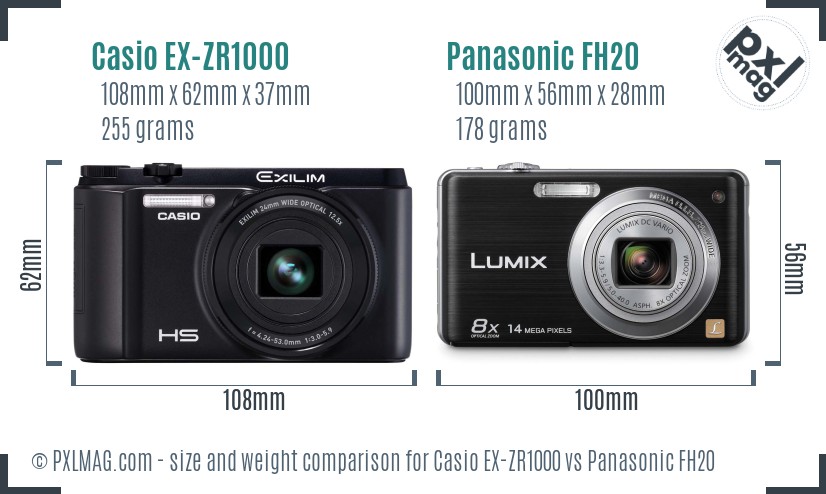 Casio EX-ZR1000 vs Panasonic FH20 size comparison