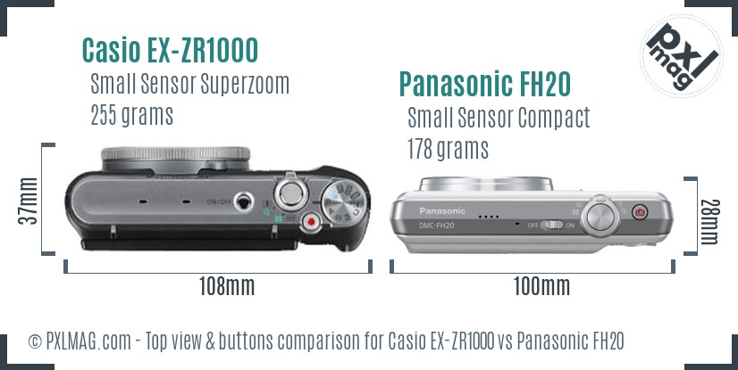 Casio EX-ZR1000 vs Panasonic FH20 top view buttons comparison