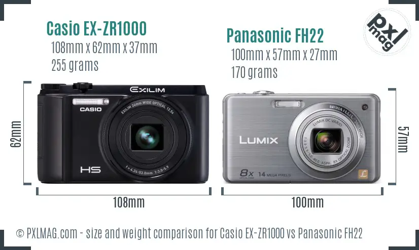 Casio EX-ZR1000 vs Panasonic FH22 size comparison Casio EX-ZR1000 vs Panasonic FH22 size comparison