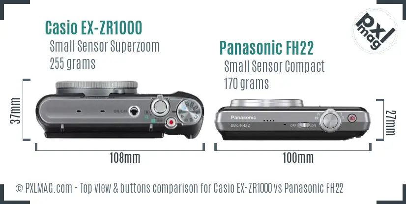 Casio EX-ZR1000 vs Panasonic FH22 top view buttons comparison Casio EX-ZR1000 vs Panasonic FH22 top view buttons comparison