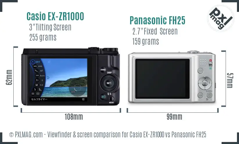 Casio EX-ZR1000 vs Panasonic FH25 Screen and Viewfinder comparison