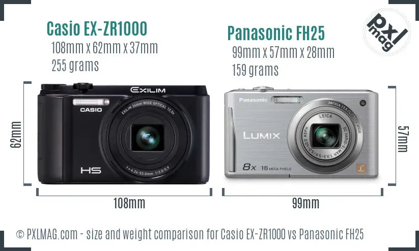 Casio EX-ZR1000 vs Panasonic FH25 size comparison