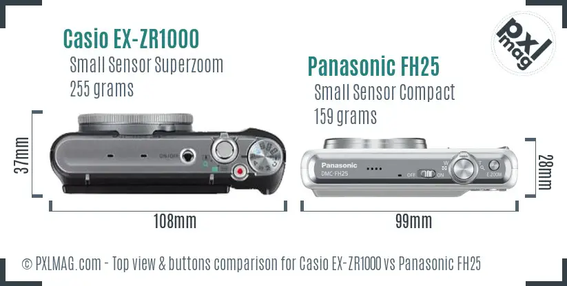 Casio EX-ZR1000 vs Panasonic FH25 top view buttons comparison