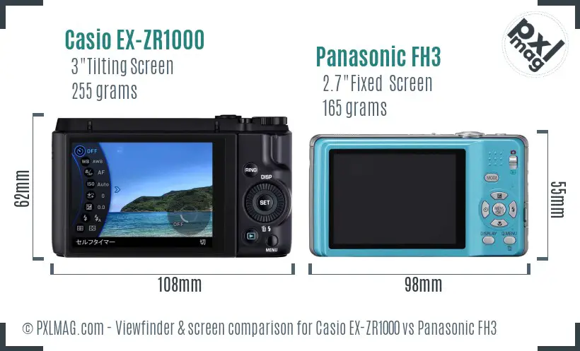 Casio EX-ZR1000 vs Panasonic FH3 Screen and Viewfinder comparison