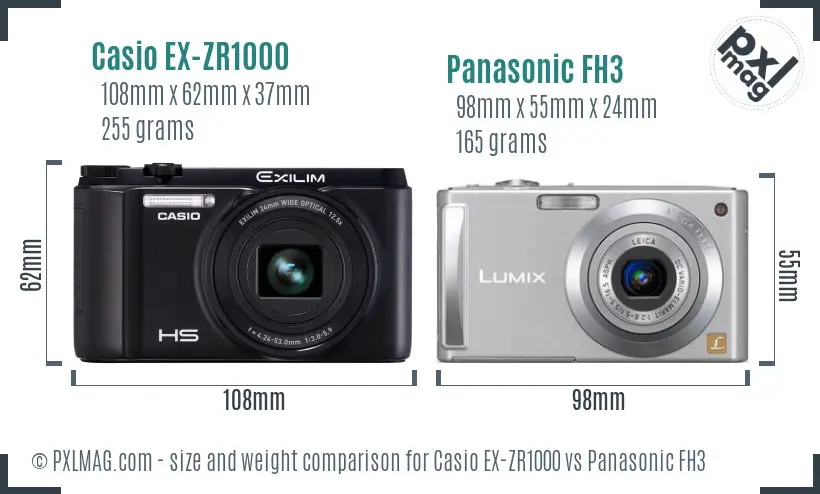 Casio EX-ZR1000 vs Panasonic FH3 size comparison