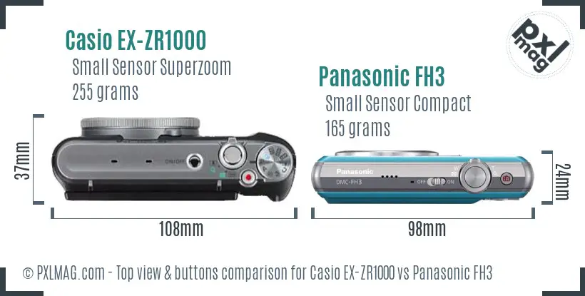 Casio EX-ZR1000 vs Panasonic FH3 top view buttons comparison