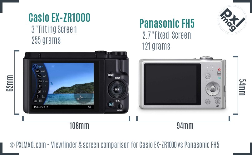 Casio EX-ZR1000 vs Panasonic FH5 Screen and Viewfinder comparison