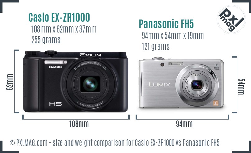 Casio EX-ZR1000 vs Panasonic FH5 size comparison